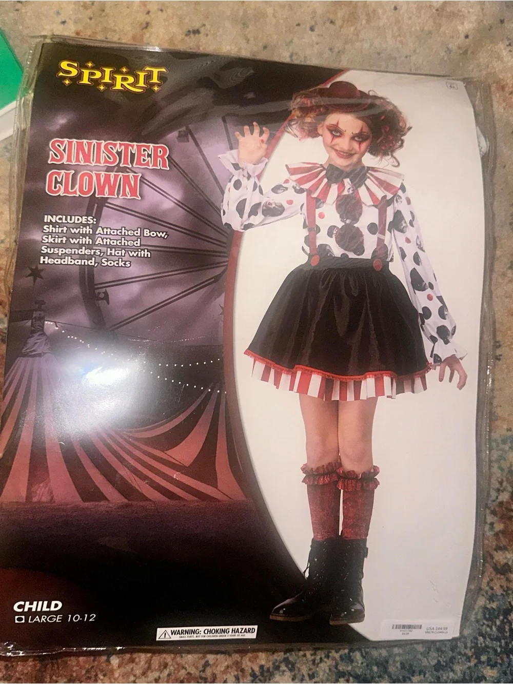 Spirit Sinister Clown Kids Costume - Black, White, Red
